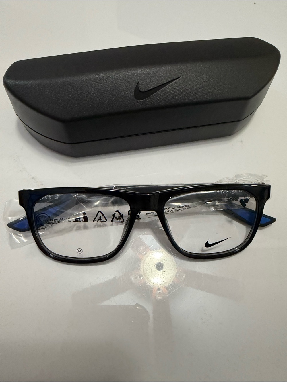 Nike Black and Blue Rectangular Eyeglass Frames